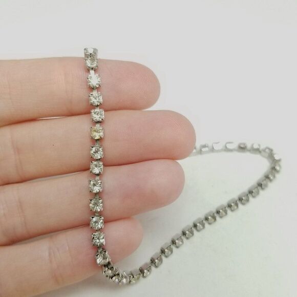 Vintage Rhinestone Bracelet or Anklet, Summer Sparkle, Ankle, Silver Tone - Picture 1 of 6